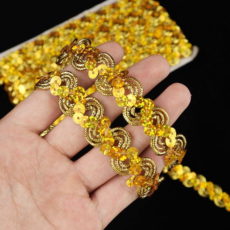 AIETSYEI Glitter Sequin Trim Reba RIC Rac Scalloped Edge Braid Sequin Braid Trim for Sewing Craft, Dress, Hat Bag, Costumes（7 Yard, Gold） - Image 3